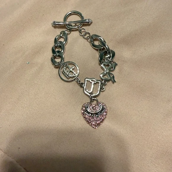 Juicy Couture Silver and Pink Heart Charm Bracelet - Picture 2 of 3